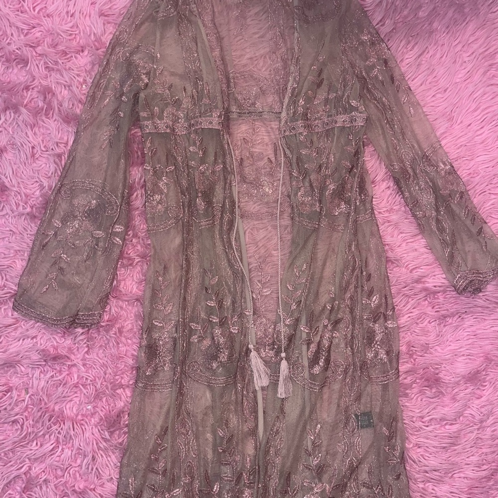 Elegant Sheer Lace Robe - Pink